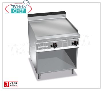 GAS FRY TOP with SMOOTH PLATE in MULTIPAN, on CABINET, mod. G9FL8M-2 GAS FRY TOP with SMOOTH PLATE, BERTOS MAXIMA 900 Line, MULTIPAN Series, DOUBLE module on OPEN CABINET with 796x667 mm COOKING ZONE, INDEPENDENT CONTROLS, heat output Kw.20.00, Weight 111 Kg, dim.mm.800x900x900h