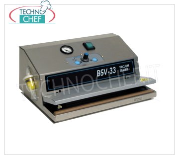 TECHNOCHEF - Professional External Suction Vacuum Machine, Sealing Bar 34 cm Professional vacuum packaging machine with external suction, 340 mm sealing bar with 5 mm wide welding, vacuum indicator, external suction impurity filter, V.230 / 1, Kw.0.34, Weight 7.5 Kg, dim.mm.377x265x160h