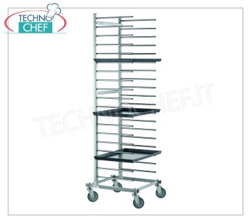Galvanized tray trolleys for pizza-pastry with rungs for 20 trays Galvanized steel rack trolley with rungs with tubular supports, pitch 80 mm, capacity 20 trays, dim. external mm 510x540x1720h