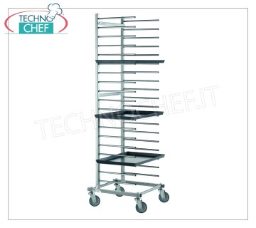 Galvanized tray trolleys for pizza-pastry with rungs for 20 trays Galvanized steel rack trolley with rungs with tubular supports, pitch 80 mm, capacity 20 trays, dim. external mm 510x540x1720h