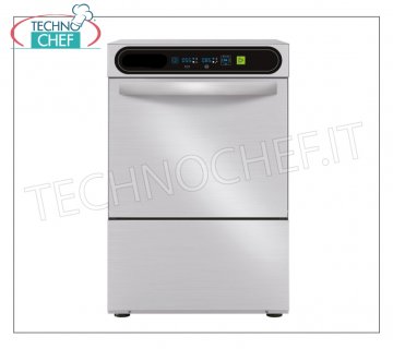 TECHNOCHEF - Professional Bar Glasswasher, 35x35 cm square basket, Electronic Controls STAINLESS STEEL GLASSWASHER QUADRO basket 350x350 mm, ELECTRONIC controls with DISPLAY, 4 cycles of 90/120/150/180 sec, max glass height 240 mm, with rinse aid and tank detergent dispenser, V 230/1, Kw 2.79, Weight 46 Kg, dim.mm.420x485x660h