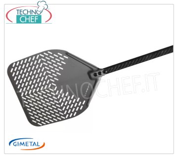 Gi.Metal - Rectangular perforated aluminum pizza shovel, Carbon line, handle length 150 cm Rectangular perforated aluminum pizza shovel, with 1500 mm carbon handle, Carbon Line, light, smooth and resistant, dim.mm 330x330.
