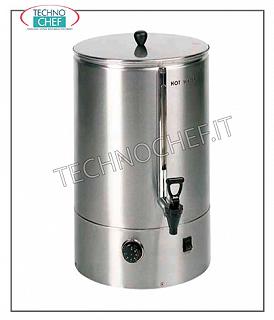 Hot drink dispensers before breakfast Manufacturer and distributor of hot water in 18/10 stainless steel. 1 l of hot water every 2 min. with a maximum reserve of 7.7 l, V 230/1, Kw 2.4, mm 336x440x576 h, weight 10 Kg.