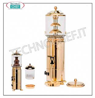 Hot beverage dispensers for breakfast Golden fountain chocolate maker in 18/10 stainless steel with gilding, equipped with bain-marie system. Hourly production 110 cups, Kw 0.9, V 230/1, dimensions (cm): 29.6x39x65.2