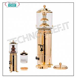 Hot breakfast drinks dispensers Golden fountain chocolate maker in 18/10 stainless steel with gilding, equipped with a bain-marie system. Hourly production 110 cups, Kw 0.9, V 230/1, dimensions (cm): 29.6x39x65.2