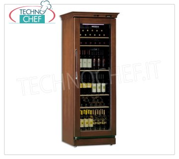 Technochef - 1 Door WINE Refrigerator for 106 Bottles, Static, Multi temperature from + 6 ° / + 16 ° C, Wooden wine cellar, Professional 1 glass door, for 106 Bottles, Static, temperature + 6 ° / + 16 ° C, Led lighting, V.230 / 1, Kw.0.125, Weight 94 Kg, dim.mm. 695x650x1880h