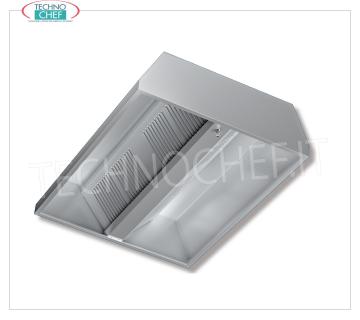 Central stainless steel extractor hood with motor, 1300 mm deep line Central extractor hood 430 Stainless steel with Motor, with 4 labyrinth grease filters, V.230 / 1, Kw.0,147, Weight 86 Kg, dim.mm.1200x1300x450h