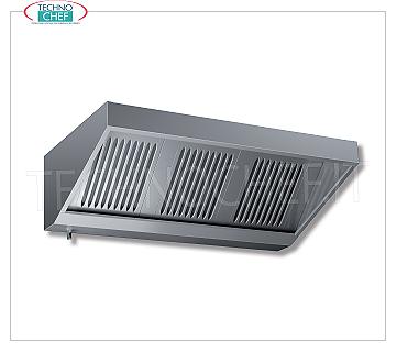 Cappa aspirante inox 430 a parete, serie SNACK, mm 1200x1100 Cappa aspirante inox 430 a parete, serie SNACK, con 2 filtri grasso a labirinto, peso 46 Kg, dim.mm.1200x1100x450h