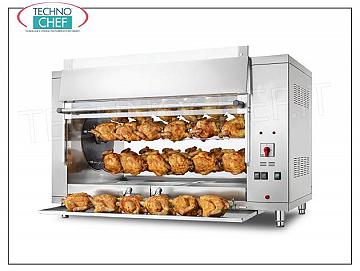 ELECTRIC PLANETARY ROTISSERIE with 5 RODS for 30 CHICKENS, V.400 / 3 + N ELECTRIC PLANETARY ROTISSERIE countertop in STAINLESS STEEL with 5 AUCTIONS for 30 CHICKENS, equipped with 1000 mm long internal light, weight 123 kg, V.400 / 3 + N. kw 9,5, dimensions mm 1300x660x790h