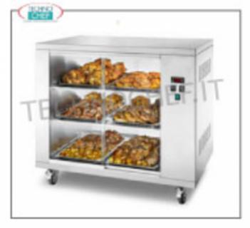 Hot ventilated showcase with wheels Hot ventilated showcase with wheels, temperature from 0 to 90 ° C, V.230 / 1. 2.2 kw, weight 70 kg, dimensions 1008x660x955h mm