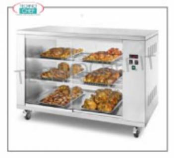 Hot ventilated showcase with wheels Hot ventilated showcase with wheels, temperature from 0 to 90 ° C, V.230 / 1. 2.2 kw, weight 83 kg, dimensions 1300x660x955h mm