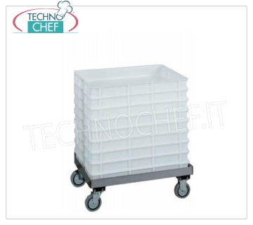 Technochef - Cart for pizza dough containers 60x40 cm, without handle, model CB1443 Stainless steel trolley for pizza loaf crates 600x400 mm without push handle, dim.mm.620x420x200h