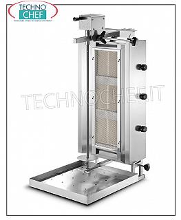 GYROS with 3 independent burners, 550 mm high cooking rod complete with plate GYROS GAS in STAINLESS STEEL with 3 independent burners, 550 mm high cooking rod complete with plate (supplied), V.230 / 1, thermal power 10.2 kw, electrical power 0.025 kw, dimensions 600x702x1020h mm