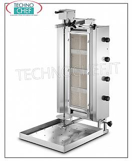 GYROS with 4 independent burners, 700 mm high cooking rod complete with plate GYROS GAS in STAINLESS STEEL with 4 independent burners, 700 mm high cooking rod complete with plate (supplied), V.230 / 1, thermal power 13.6 kw, electrical power 0.025 kw, dimensions 600x702x1190h mm