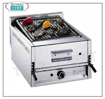 GAS LAVA STONE GRILL, 1 TOP MODULE with COOKING AREA mm 550X535 GAS LAVA STONE GRILL, TOP VERSION, 1 MODULE with COOKING AREA mm 550X535, COMPLETE WITH UNIVERSAL GRATING, thermal power 13 Kw - external dimension mm. 65x70x43h