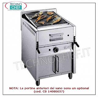 GAS LAVA STONE GRILL on OPEN COMPARTMENT, 1 MODULE with COOKING AREA mm 550X535 GAS LAVA STONE GRILL on OPEN COMPARTMENT, 1 MODULE with COOKING AREA mm 550X535, COMPLETE WITH UNIVERSAL GRATING, thermal power 13 Kw - external dimensions mm. 65x70x85h