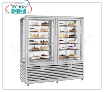 TECHNOCHEF - Freezing Vetrine per Gelateria 2 Size, Temp.-15°-25°C, lt.1082, Mod.CGL1200S/S Freezer-Freezer Showcase for 2-door ice cream parlor, temperature -15 ° / -25 ° C, static refrigeration, Curve Line, with 4 display sides, 12 rectangular shelves 734x460 mm, capacity 1082 lt, V.230 / 1, Kw. 0,7 + 0,7, Weight 348 Kg, dim.mm.1750x620x1860h