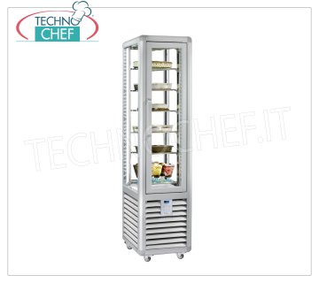 TECHNOCHEF - Freezing Vetrine per Gelateria 1 Door, Temp.-15°-25°C, lt.250, Mod.CGL250S Freezer-Freezer Showcase for 1 door ice cream parlor, temperature -15 ° / -25 ° C, static refrigeration, Curve Line, with 4 display sides, 6 rectangular shelves 295x460 mm, capacity 250 lt, V.230 / 1, Kw.0 , 58, Weight 134 Kg, dim.mm.450x620x1860h