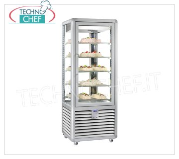 TECHNOCHEF - Refrigerated Showcase for Pastry, Temp. + 5 ° -20 ° C, 1 Door, lt. 427, Mod.CGL450G2T Multi-temperature display case from + 5 ° to -20 ° C for pastry 1 door, ventilated refrigeration, Curve Line, with 4 display sides, 5 rectangular shelves of 565x445 mm, capacity 427 lt, V.230 / 1, Kw.0,75, Weight 186 Kg, dim.mm.720x620x1860h