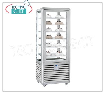 TECHNOCHEF - Freezing Vetrine per Gelateria, Temp.-15°-25°C, 1 Door, lt.427, Mod.CGL450S Freezer-Freezer Showcase for 1 door ice cream parlor, temperature -15 ° / -25 ° C, static refrigeration, Curve Line, with 4 display sides, 6 rectangular shelves 560x440 mm, capacity 427 lt, V.230 / 1, Kw.0 , 7, Weight 165 Kg, dim.mm.720x620x1860h