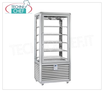 TECHNOCHEF - Refrigerated Showcase for Pastry, Temp. + 5 ° -20 ° C, 1 Door, lt. 541, Mod.CGL600G2T Multi-temperature display case from + 5 ° to -20 ° C for 1 door pastry, ventilated refrigeration, Curve Line, with 4 display sides, 5 rectangular shelves 747x445 mm, capacity 541 lt, V.230 / 1, Kw.0.85, Weight 205 Kg, dim.mm.900x620x1860h