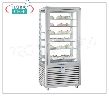 TECHNOCHEF - Freezing Vetrine per Gelateria 1 Door, Temp.-15°-25°C, lt.541, Mod.CGL600S Freezer-Freezer Showcase for 1 door ice cream parlor, temperature -15 ° / -25 ° C, static refrigeration, Curve Line, with 4 display sides, 6 rectangular shelves 734x460 mm, capacity lt. 541, V.230 / 1, Kw. 0,7, Weight 192 Kg, dim.mm.900x620x1860h