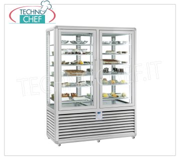 Freezing Vetrine per Pasticceria-Gelateria 2 Porte, 2 Vani, 2 Motori, Temp.-15°-25°C // -15°-25°C. Freezer-Freezer Showcase for ice cream parlor capacity lt. 848, 2 doors, 2 temp. -15 ° / -25 ° C // -15 ° -25 ° C. , 2 separate compartments, 2 MOTORS, static, with 4 display sides, 12 shelves 560x460 mm, V.230 / 1, Kw.0,7 + 0,7, Weight 287 Kg, dim.mm.1380x620x1860h
