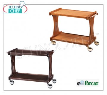 Wooden service trolleys Service trolley in WALNUT stained plywood, FORCAR brand, 2 laminate shelves, single-piece load-bearing backrests, 4 multidirectional wheels, dim.mm.860x550x850h