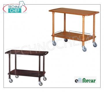 Wooden service trolleys Solid wood service trolley, FORCAR brand, 2 shelves in WALNUT-stained plywood, 4 swivel wheels diam. 95 mm, dim.mm.1100x400x820h