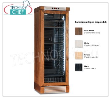 Technochef - 1 Door Wine Refrigerator, capacity 126 Bottles, Static with agitator, dual temperature - mod. CLW420L Refrigerated wine cellar in walnut color wood, 1 glass door, capacity 126 bottles, temperature +4°C/+18°C | +16°C/+10°C/+5°C, static refrigeration with fan, LED lighting, V.230/1, Kw.0,23, Weight 80 Kg, dim.mm.655x635x1880h