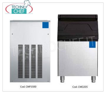 Granular ice maker machine yield 550 Kg / 24 hours without deposit, Granular ice maker, without deposit, stainless steel exterior, air cooling, V 230/1, yield 550 Kg / 24 hours, dimensions 536x660x847h mm, weight 95 Kg.