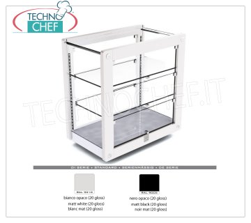 Neutral counter display cabinets Neutral counter display showcase, CORNICE Line, with wooden frame in the standard colors, bottom surface and 2 intermediate shelves in tempered glass, glass doors on 2 sides, Weight 19 Kg, dim.mm.575x340x610h