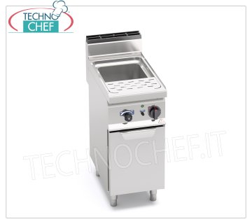 TECHNOCHEF - ELECTRIC PASTA COOKER on CABINET, 1 bowl of lt.30, Mod.CPE40 ELECTRIC PASTA COOKER on MOBILE, BERTOS, MACROS 700 Line, PASTA ITALY Series, 1 stainless steel bowl of lt.30, V.400/3+N, Kw.8,00, Weight 49 Kg, dim.mm.400x700x900h