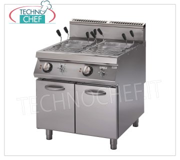 Technochef - ELECTRIC PASTA COOKER on MOBILE, 2 wells of 26 + 26 lt, mod.PK70 / 80CPES Electric pasta cooker on cabinet, Line 700, 2 stainless steel tanks of lt. 26 + 26, V.400 / 3 + N, Kw. 15,2, Weight 78 Kg, dimensions mm 800x730x870h