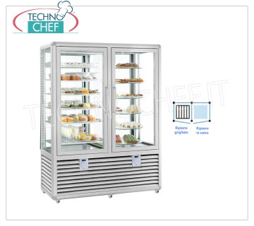 TECHNOCHEF - Combined Showcase for Ice Cream and Pastry, temp. -15 ° -25 ° C / + 4 ° + 10 ° C, Mod.CPG900G2T / V Combined Showcase for Ice Cream / Pastry 2 doors, temp. -15 ° -25 ° C / + 4 ° + 10 ° C, Curve Line, with 4 display sides, 5 grid shelves + 5 glass shelves, ventilated / static refrigeration, capacity lt. 848, V.230 / 1, Kw.0,70 + 0,54, dim.mm.1380x620x1860h