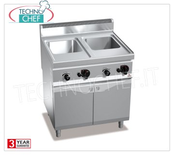 TECHNOCHEF - GAS PASTA COOKER on MOBILE, 2 tanks of lt.30 + 30, Mod. CPG80E GAS PASTA COOKER on MOBILE, BERTOS, MACROS 700 Line, PASTA ITALY Series, 2 independent stainless steel tanks of 30 + 30 lt, heat output Kw.24, Weight 94 Kg, dim.mm.800x700x900h