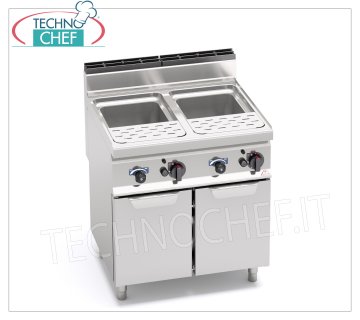 TECHNOCHEF - GAS PASTA COOKER on CABINET, 2 tanks of lt.30+30, Mod.CPG80E GAS PASTA COOKER on MOBILE, BERTOS, MACROS 700 Line, PASTA ITALY Series, 2 independent stainless steel tanks of lt.30+30, thermal power Kw.24,00, Weight 94 Kg, dim.mm.800x700x900h