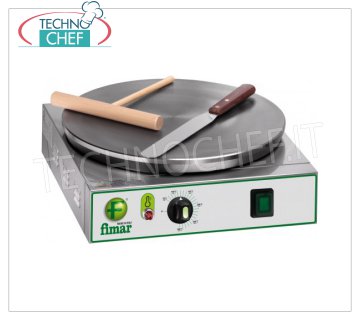 Technochef - Professional Electric Crepe Maker, 1 Cast Iron Plate Ø 350 mm, Mod.CRPN ELECTRIC table crepe maker with cast iron hob, non-slip multi-line surface, 350 mm diameter, thermostatic control of the cooking temperature, V. 230/1, Kw. 2,4, Weight 12 Kg, external dimensions mm.370x370x140h.