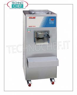 TECHNOCHEF - Professional Ice Cream Maker, Capacity lt. 8, Mod.PRATICA42-60 HIGH PRODUCTIVITY VERTICAL CYLINDER BATCH FREEZER for GELATO, AUTOMATIC EXTRACTION, CYCLE MIX CAPACITY from 4 to 8 lt, MAX HOURLY PRODUCTION: 60 lt, WATER cooling, V.400 / 3 + N, Kw 6.7, dim . mm 490x700x1120h