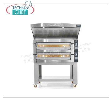 CUPPONE - Electric Oven for 4 Pizzas, Ø 35 cm - Chamber 720x720x140 cm, mod. MICHELANGELO Electric Oven for 4 PIZZAS, Stainless Steel Chamber, cm 72x72x14h, Cordierite Brick Cooking Top, Michelangelo Line, Available in 2 Versions with Digital Controls or Touch Screen, V. 380/3+N, Kw 5.8, Weight 140 kg, size mm.﻿1190x1100x440h
