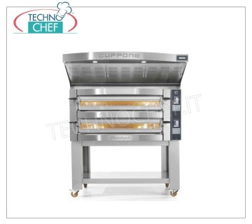CUPPONE - Electric oven for 6 Pizzas, Ø 35 cm - CHAMBER 108x72x14h cm, mod. MICHELANGELO Electric Oven for 6 PIZZZE, Stainless Steel Chamber, 108x72x14h cm, Cordierite brick hob, Michelangelo Line, Available in 2 Versions with Digital Controls or Touch Screen, V. 380/3 + N, Kw 8,6, Weight 208 kg, dim. mm. 1550x1100x440h