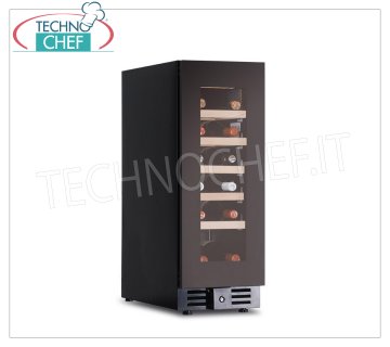 Technochef - Wine refrigerator, 1 glass door, capacity 18 bottles, Ventilated, temp.+2°/+20°C - mod.CW20G1TB Refrigerated wine cellar, 1 glass door, capacity 18 bottles, temperature +2°/+20°C, ventilated refrigeration, LED lighting, V.230/1, Kw.0,065, Weight 30 Kg, dim.mm.295x573x820h