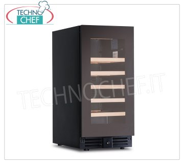 Technochef - Wine refrigerator, 1 glass door, capacity 28 bottles, Ventilated, temp.+2°/+20°C - mod.CW37G1TB Refrigerated wine cellar, 1 glass door, capacity 28 bottles, temperature +2°/+20°C, ventilated refrigeration, LED lighting, V.230/1, Kw.0,080, Weight 36 Kg, dim.mm.380x573x820h