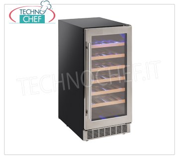 COOL HEAD - Technochef, Built-in Refrigerated Wine Cellar 1 Glass Door, temp. + 5 ° / + 18 ° C, Mod.CW40 Built-in refrigerated wine cellar 1 glass door, capacity 100 liters, automatic defrosting, temperature + 5 ° / + 18 ° C, LED lighting, V.230 / 1, Kw. 0,085, Weight 35 Kg, dim.mm.380x602x865h