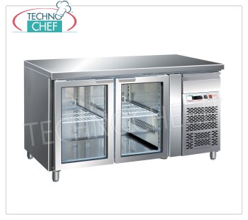 Forcar - Refrigerated Table Fridge 2 Glass Doors, lt. 282, Temp. -2 ° / + 8 ° C, Ventilated, mod.G-GN2100TNG Refrigerated Table 2 Glass Doors and neutral drawer, Professional, capacity 282 lt, temperature -2 ° / + 8 ° C, Gastronorm 1/1, ventilated refrigeration, Gas R290, internal light, V.230 / 1, Kw.0.26 , Weight 98 Kg, dim.mm.1360x700x860h