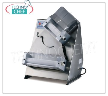 Pizza roller with 2 pairs of 300 mm inclined rollers, mod. DL30 Pizza roller in stainless steel with 2 PAIRS of LONG INCLINED ROLLS mm 300, for loaves of 80/210 grams, V 230/1, kW 0.375, dim. mm 420x450x650h
