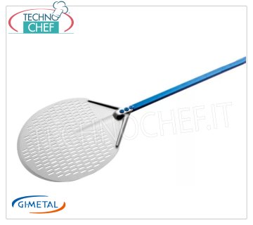 Gi.Metal - Round perforated aluminum pizza peel, Blue Line, handle length 30 cm Round perforated pizza shovel in aluminum alloy, Azzurra Line, light, flexible and resistant, diameter 300 mm, handle length 300 mm.