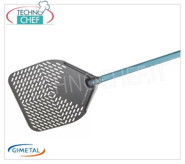 Gi.Metal - Rectangular perforated aluminum pizza shovel SHA, Evolution Line, handle length 150 cm Rectangular perforated pizza shovel in SHA aluminum, Evolution Line, light, smooth and resistant, dim.mm 330x330, handle length 1500 mm.