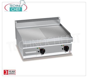 ELECTRIC GRIDDLE with 1/2 SMOOTH and 1/2 RIBBED MULTIPAN PLATE, TOP module, mod. E7FM8BP-2 ELECTRIC GRIDDLE with 1/2 SMOOTH and 1/2 RIBBED PLATE, BERTOS, MACROS 700 Line, POWERED MULTIPAN Series, DOUBLE TOP module with 795x500 mm COOKING ZONE, INDEPENDENT CONTROLS, V.400/3+N, Kw.9, 6, Weight 71 Kg, dim.mm.800x700x290h