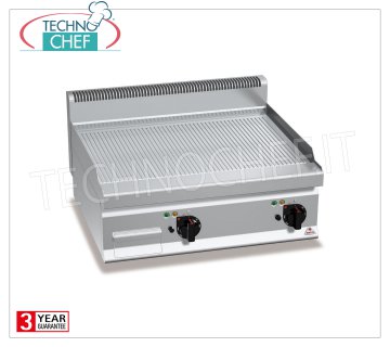ELECTRIC GRIDDLE with GROOVED PLATE in MULTIPAN, TOP module, mod. E7FR8BP-2 ELECTRIC GRIDDLE with GROOVED PLATE, BERTOS, MACROS 700 Line, POWERED MULTIPAN Series, DOUBLE TOP module with 795x500 mm COOKING ZONE, INDEPENDENT CONTROLS, V.400/3+N, Kw.9,6, Weight 71 Kg, dim. mm.800x700x290h